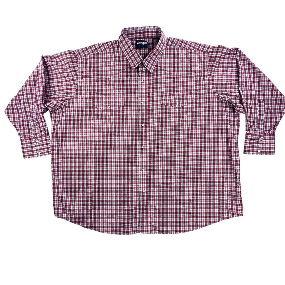 Vintage Wrangler Shirt Mens Big 4X Red Plaid Western Snap Button Long Sleeve - Picture 1 of 15